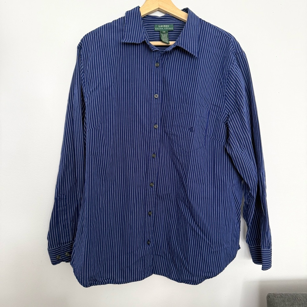 Lauren Ralph Lauren Men's Navy and White Striped Shirt - Picture 2 of 8